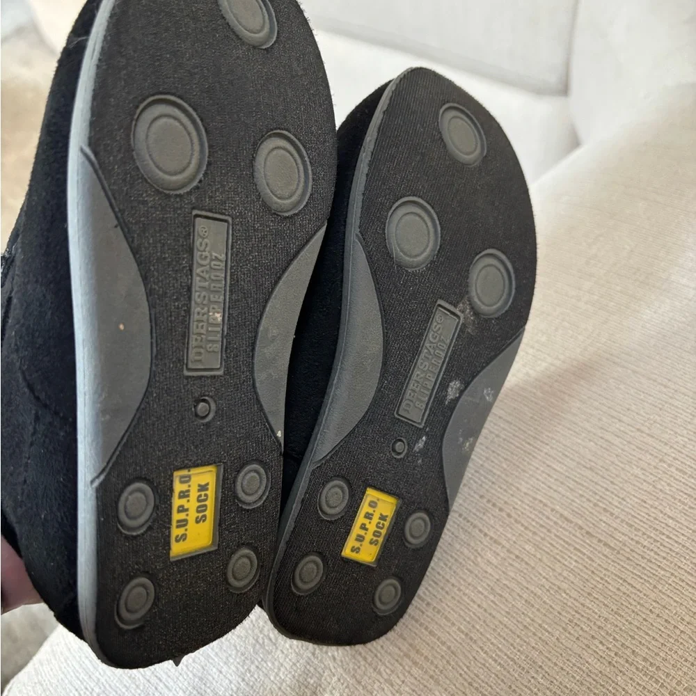 Kids Deer Stags Black Slippers with Plush Gray Lining.